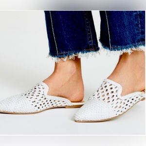 SAM EDELMAN Navya Woven White Leather Mules, 7.5